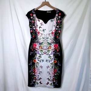 ANGVNS Women Floral Butterfly Midi Dress Black Size M Garden Party Botanical